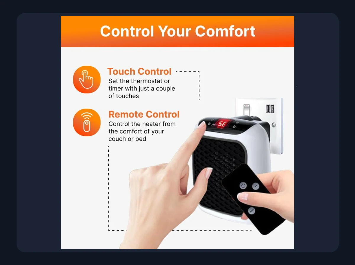 VelaWarm™ Compact Ceramic Wall-Outlet Space Heater With Remote & Dust Filter Everyday Experience